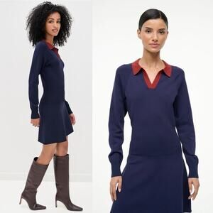 Staud NEW Gene Mini Polo Dress in Navy Sangria S
